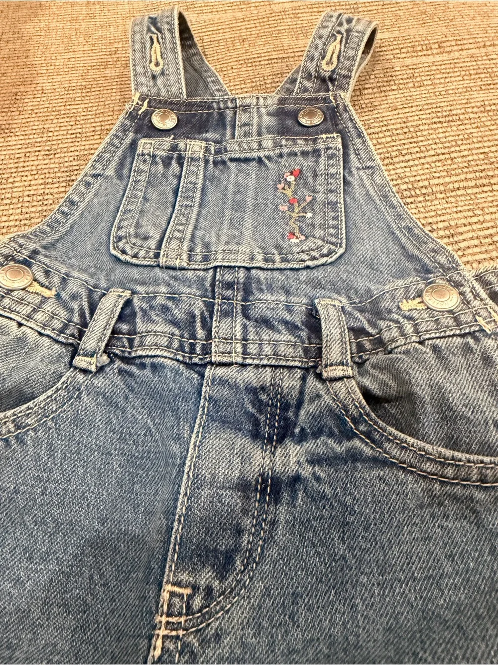 Old Navy Light Blue Denim Floral Embroidered Girls' Overalls Break Away Legs 18m